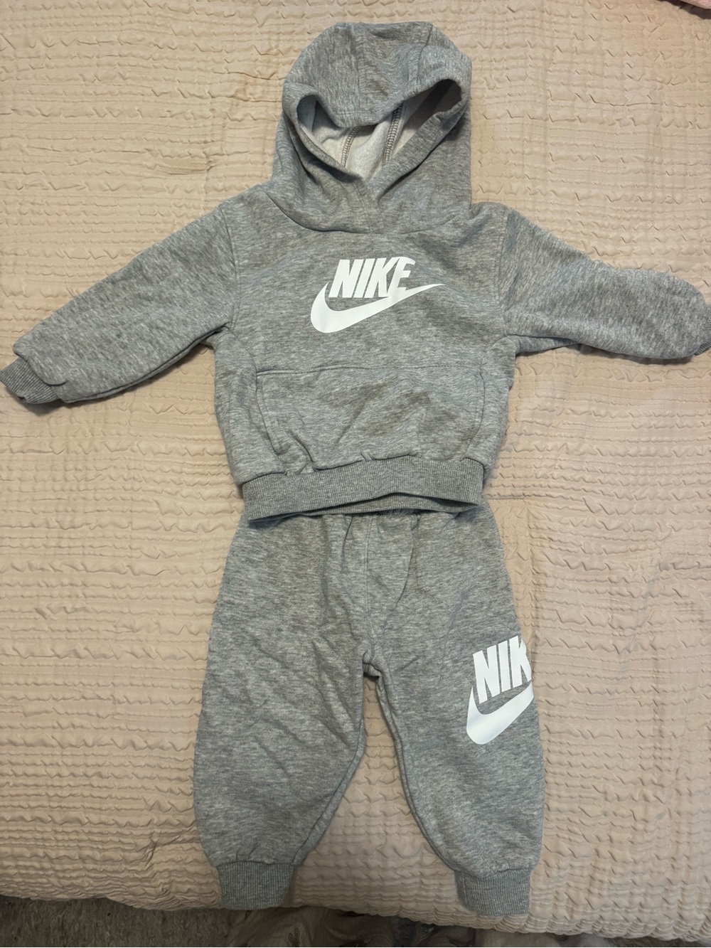 Nike Kids Grey Hoodie & Jogger Set with White Logo